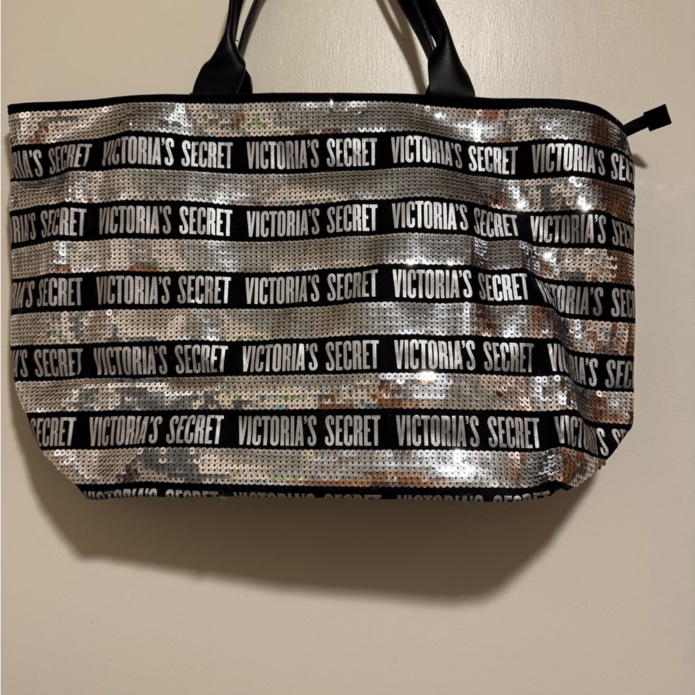 Victoria's Secret Black and White Striped Tote
